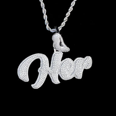 Iced Out "HER" Stiletto Letter Pendant | Women's Real Copper High Heel Necklace - CaratixJewelry