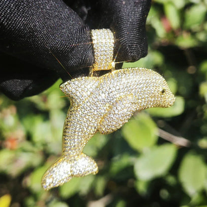 Iced Out Blue CZ Dolphin Pendant Necklace – Hip Hop Animal Jewelry for Men, Trendy Street Style - CaratixJewelry