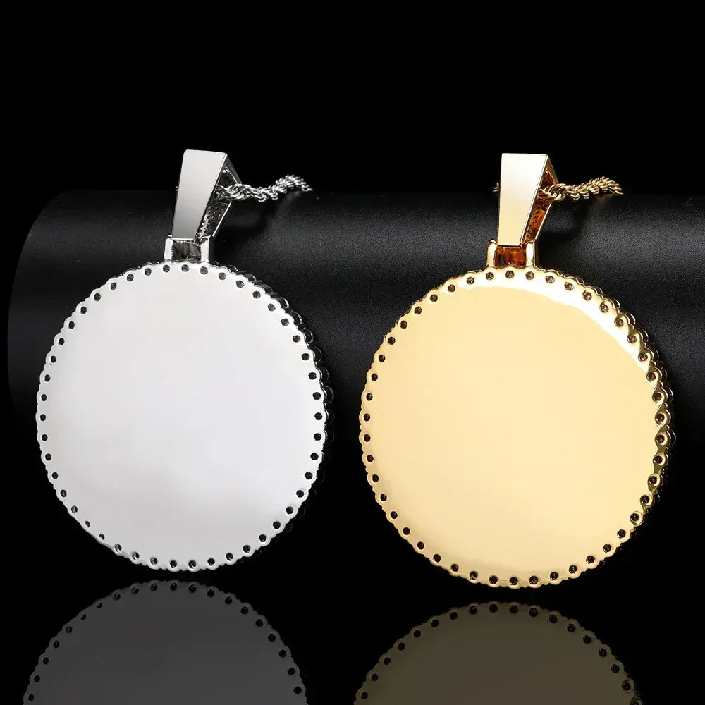 Custom Round Photo Pendant Necklace with Zircon Stones for Men and Women | Caratix Jewelry - CaratixJewelry