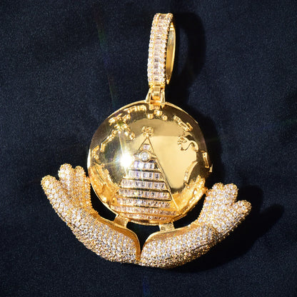 Hand Holding Ball Pendant | CZ Hip Hop Trendy Unisex Streetwear Necklace - CaratixJewelry