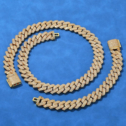 14mm Iced Out Cut Cuban Chain Necklace Double Row Zircon - CaratixJewelry