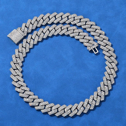 14mm Micro-Paved Moissanite -Cut Cuban Link Chain for Men – S925 Sterling Silver Luxury Hip Hop Necklace - CaratixJewelry