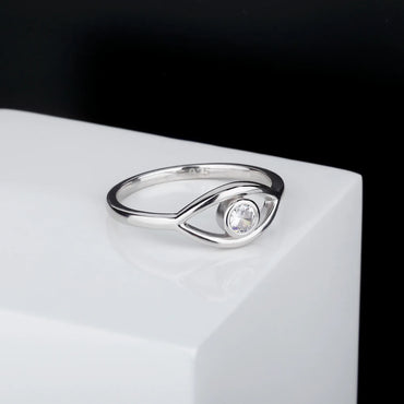Solid 925 Sterling Silver Evil Eye Ring | Protective Amulet Band | Caratix