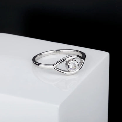 Solid 925 Sterling Silver Evil Eye Ring | Protective Amulet Band | Caratix