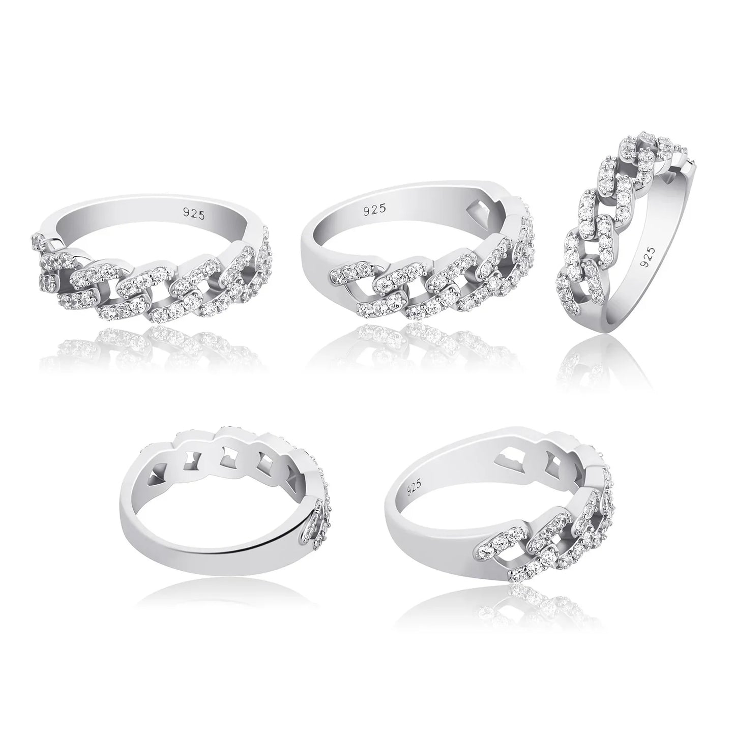 Solid 925 Sterling Silver Cuban Link Ring | Iced Out Hip Hop Band | Caratix