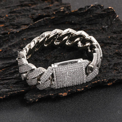 20mm Triple Row -Shaped Zircon Cuban Link Bracelet - CaratixJewelry