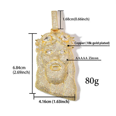 Iced Out Jesus Head Halo Pendant Necklace – Heavy Solid CZ Hip Hop Luxury Jewelry - CaratixJewelry