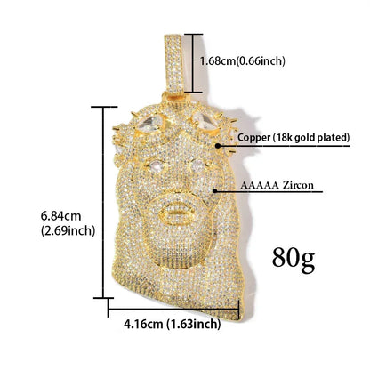 Iced Out Jesus Head Halo Pendant Necklace – Heavy Solid CZ Hip Hop Luxury Jewelry - CaratixJewelry