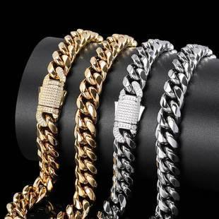 12mm Cuban Chain Necklace with Clasp and 18K Gold Plating for Men | Titanium Steel and Stainless Steel | Caratix Jewelry - CaratixJewelry