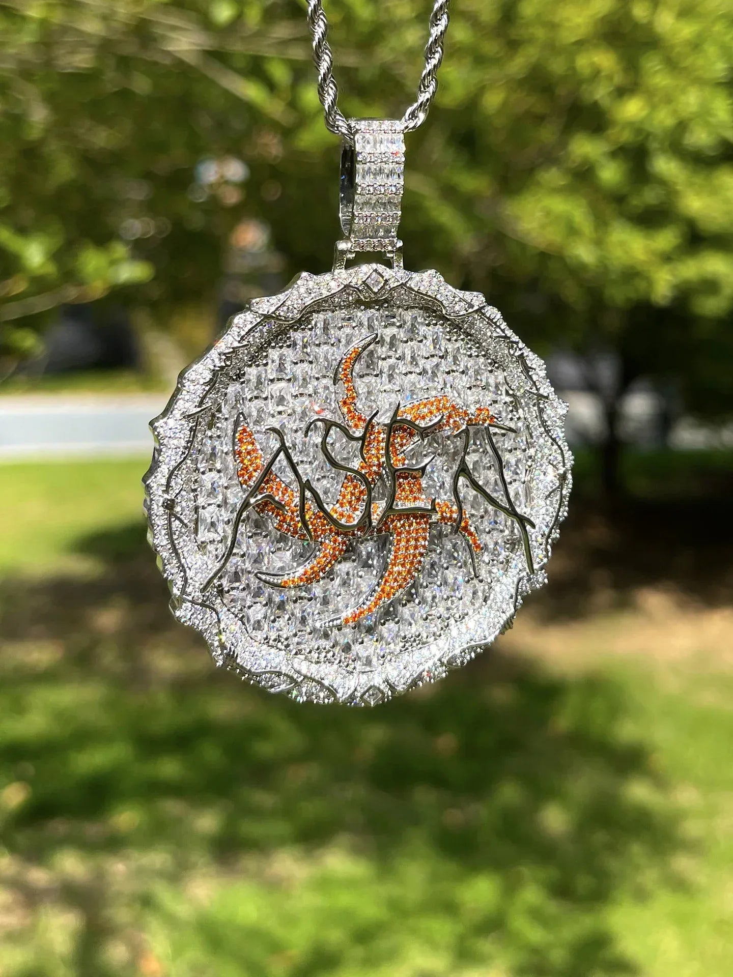 Luxury Multi-Color Iced Out Thorn Medallion Pendant | Men's Hip Hop Rainbow Zircon Disc Necklace | Premium Copper Full Circle Pendant | Caratix - CaratixJewelry