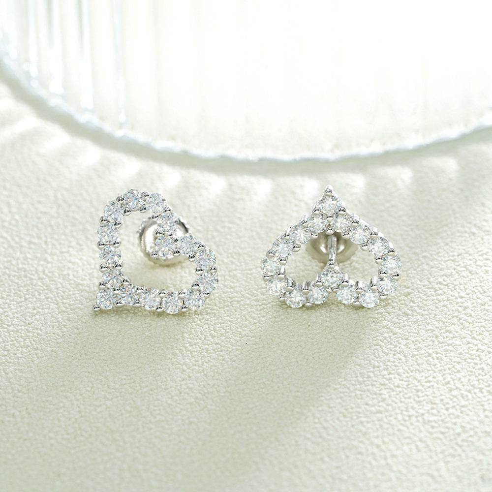 S925 Sterling Silver Heart-Shaped Moissanite Studs | D Color VVS1 Diamond Tester Proven | Caratix