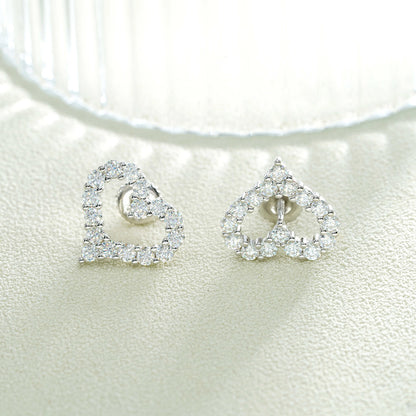 S925 Sterling Silver Heart-Shaped Moissanite Studs | D Color VVS1 Diamond Tester Proven | Caratix