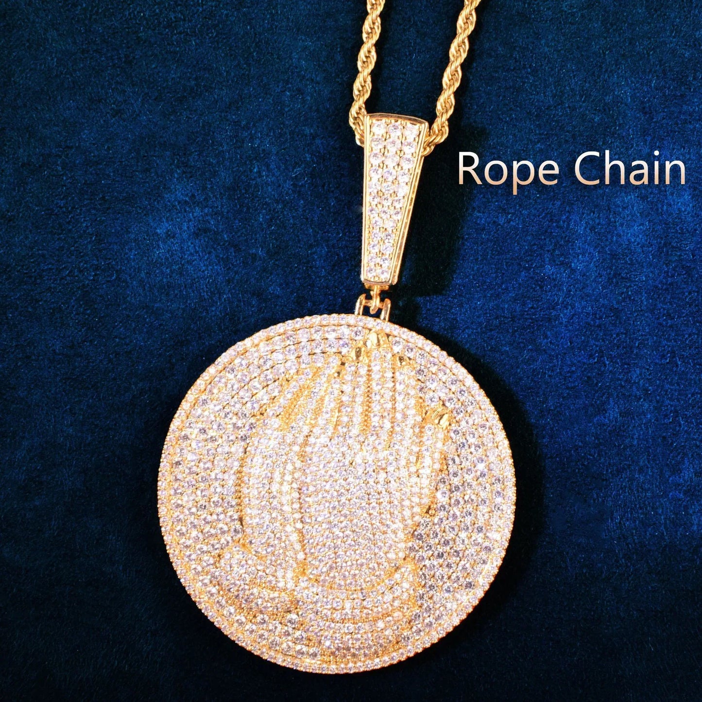 Double-Hand Disc Pendant Necklace | CZ Iced Out Hip Hop Streetwear Sweater Chain - CaratixJewelry