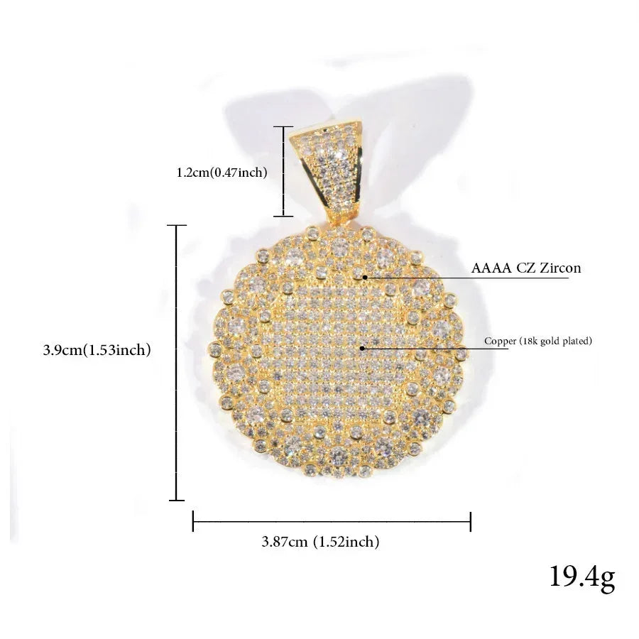 Iced Out Round Disc Pendant Necklace for Men – Hip Hop CZ Streetwear Jewelry - CaratixJewelry