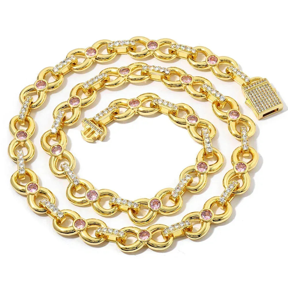 Custom 12mm Pink Zircon Infinity 8 Link Iced Out Chain for Rapper | Caratix - CaratixJewelry