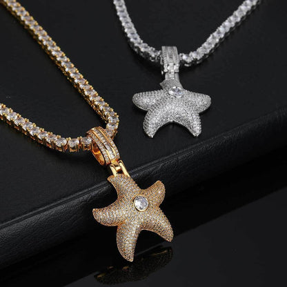 Starfish Pendant Necklace with Zircon Stones in Ocean Style for Men | Caratix Jewelry - CaratixJewelry