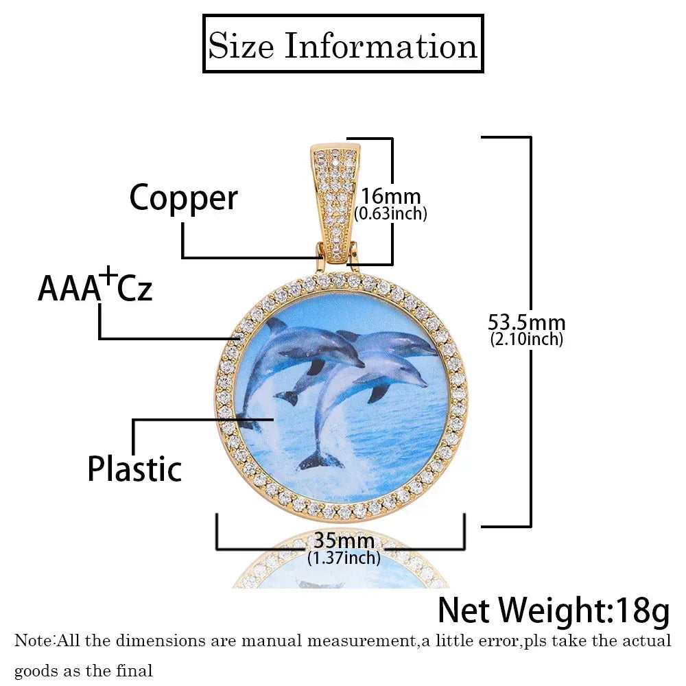 Custom Round Photo Pendant Necklace with Zircon Stones for Men and Women | Caratix Jewelry - CaratixJewelry
