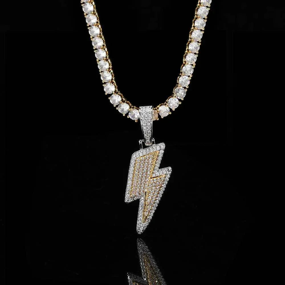 Custom Lightning Bolt Pendant Necklace with Zircon Stones for Men | Caratix Jewelry - CaratixJewelry