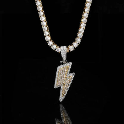 Custom Lightning Bolt Pendant Necklace with Zircon Stones for Men | Caratix Jewelry - CaratixJewelry