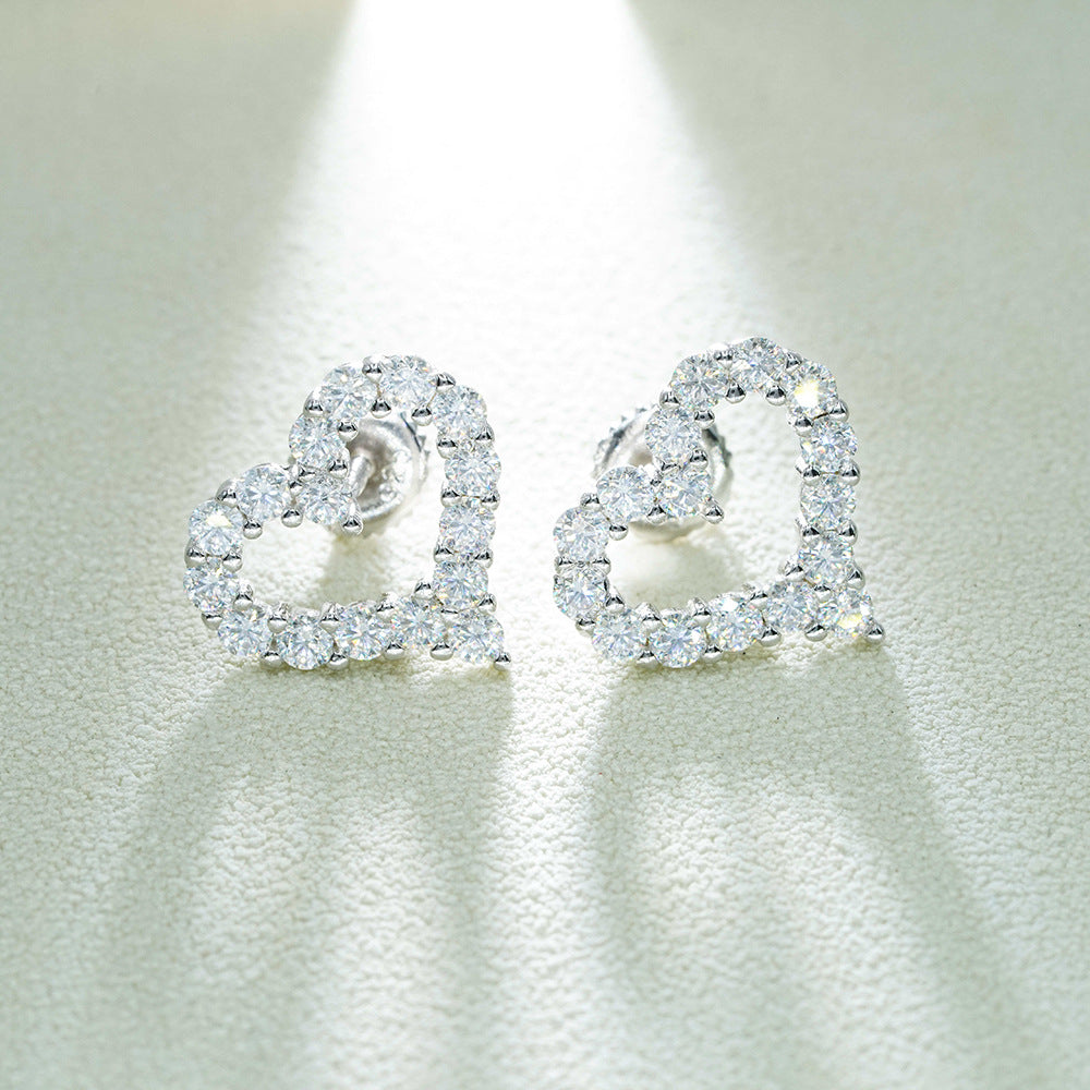 S925 Sterling Silver Heart-Shaped Moissanite Studs | D Color VVS1 Diamond Tester Proven | Caratix