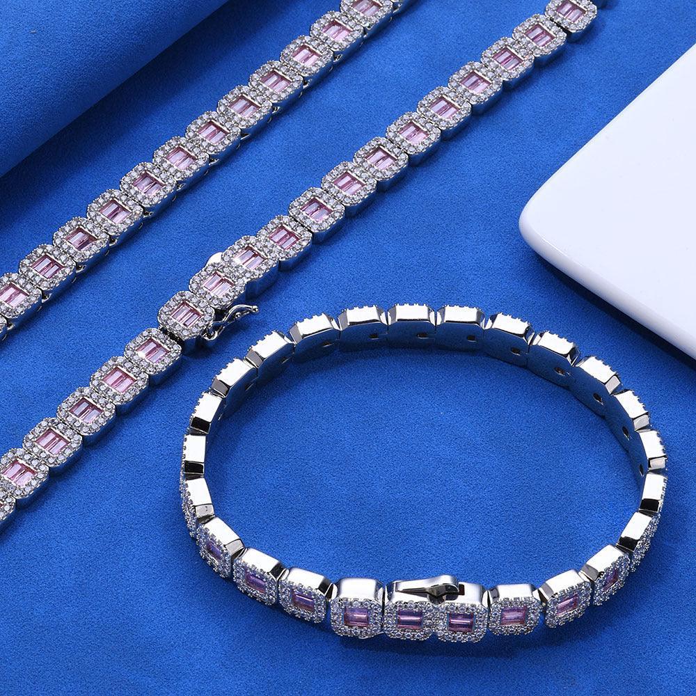 Custom 8mm Pink Baguette Tennis Bracelet Iced Out Chain Style for Rapper | Caratix - CaratixJewelry