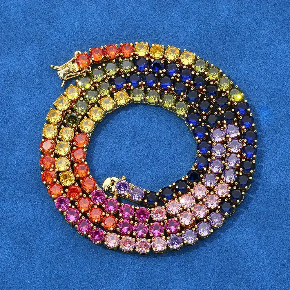 5mm Colored Moissanite Tennis Chain – S925 Sterling Silver Iced-Out Hip Hop Men’s Unique Luxury Streetwear Necklace - CaratixJewelry