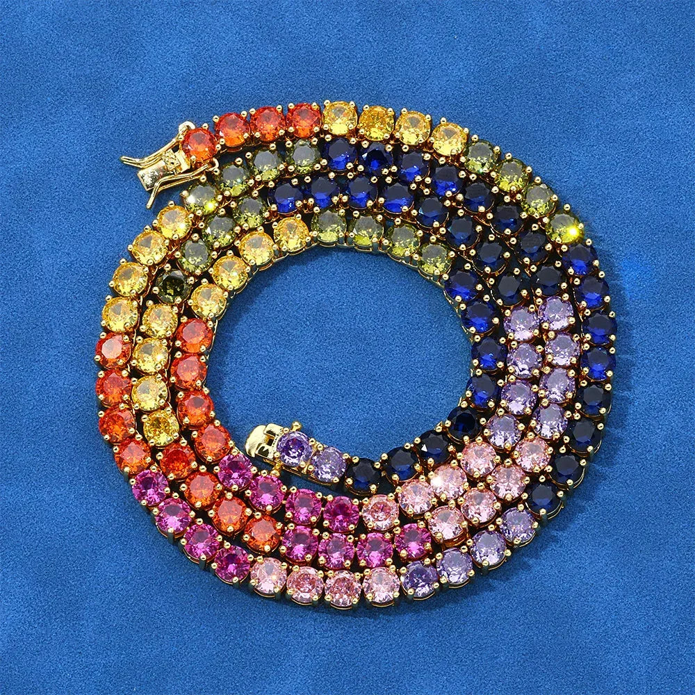 5mm Colorful Zircon Tennis Chain Necklace Hip Hop Bling | Caratix Jewelry - CaratixJewelry