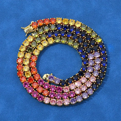 5mm Colorful Zircon Tennis Chain Necklace Hip Hop Bling | Caratix Jewelry - CaratixJewelry