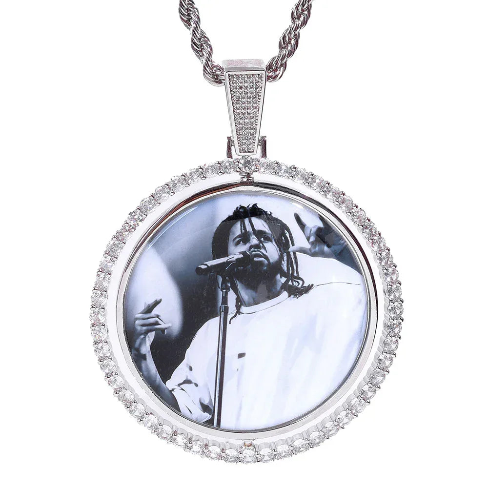 Photo Pendant Necklace Rotating Frame Zircon for Men | Caratix Jewelry - CaratixJewelry
