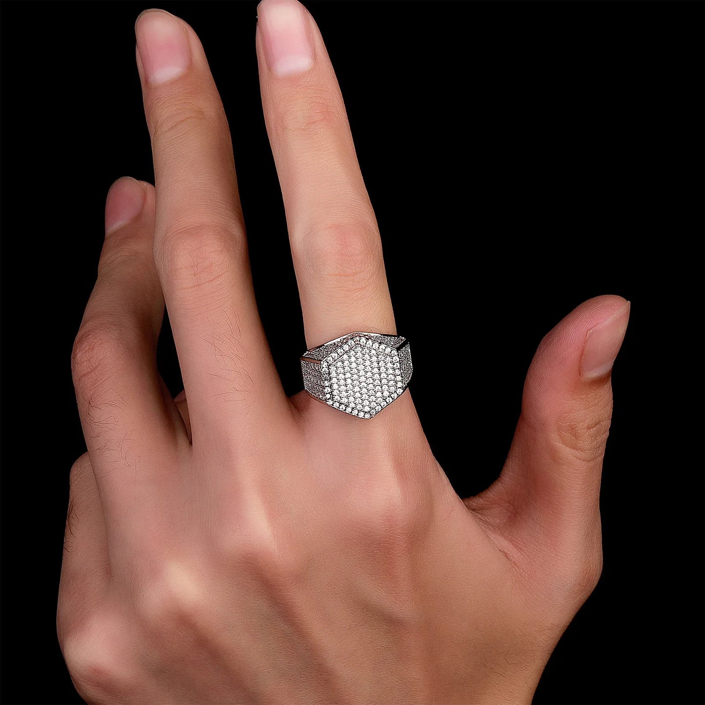 Geometric Polygon Wide Band Ring | Adjustable Open-Shank Jewelry | Caratix