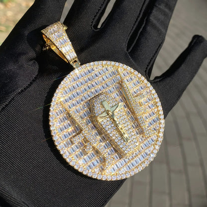 Iced Out Double Gun Cross Round Pendant Necklace – Hip Hop Step-Cut CZ Copper Jewelry - CaratixJewelry