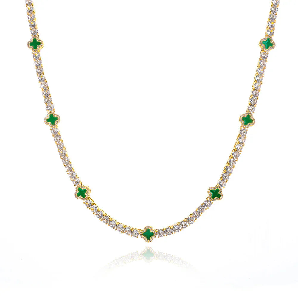 5mm Men's S925 Sterling Silver Clover Tennis Chain | Iced Out Zircon Necklace | Premium Gold Chain Rapper Aesthetic | Caratix - CaratixJewelry