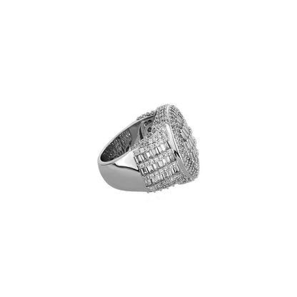 Men's Iced Out Round Signet Ring | Baguette Cut Retro Hip Hop Band | Caratix