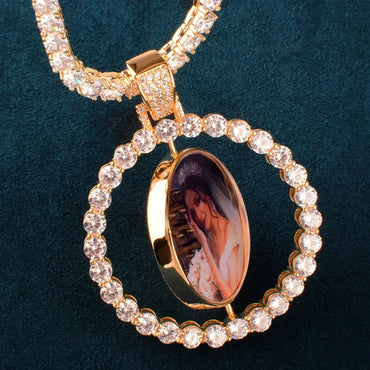 Spinning Photo Pendant Necklace | Iced Out CZ Custom Picture Hip Hop Jewelry - CaratixJewelry