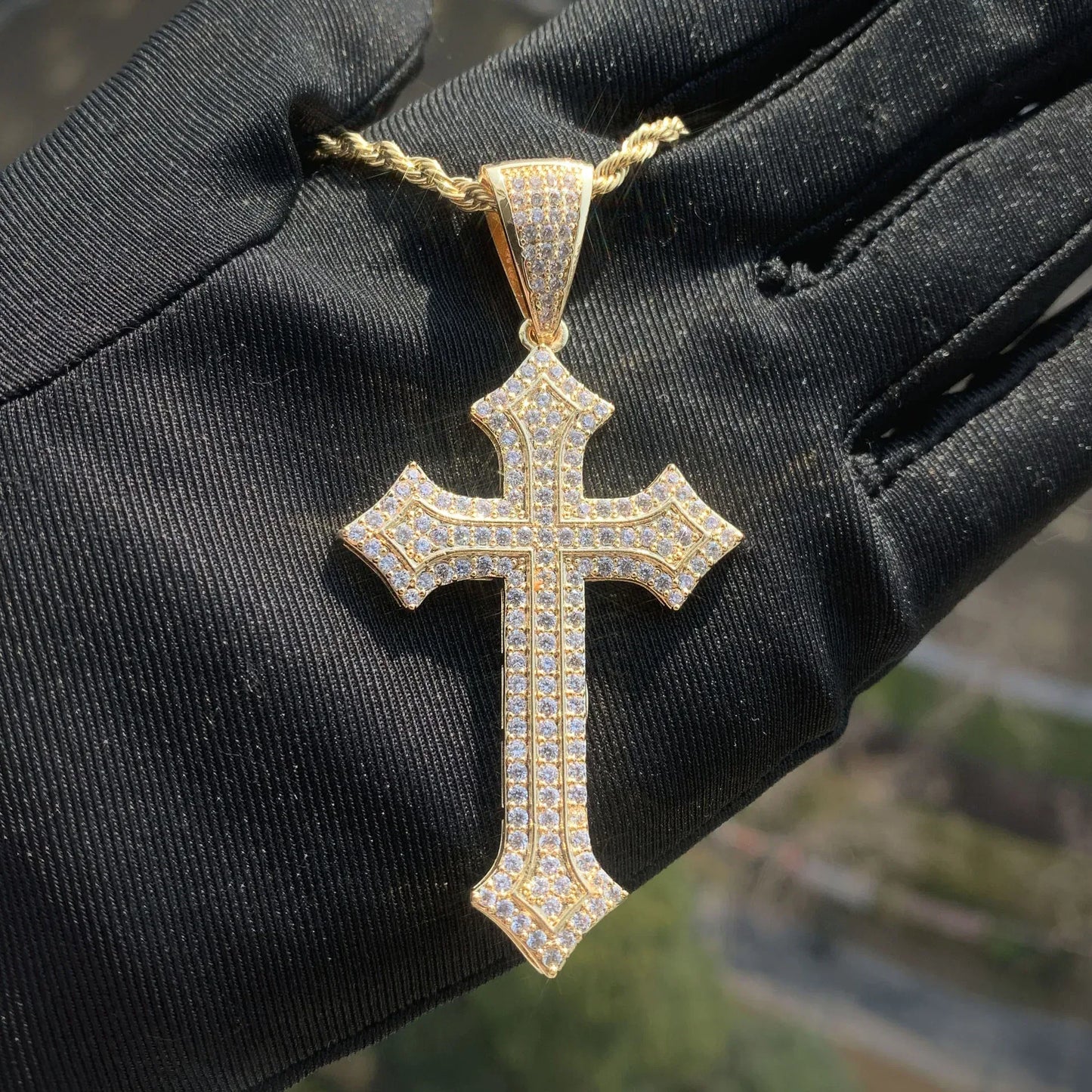 Iced Out Cross Pendant with Gold Plating & Zircon Stones - CaratixJewelry