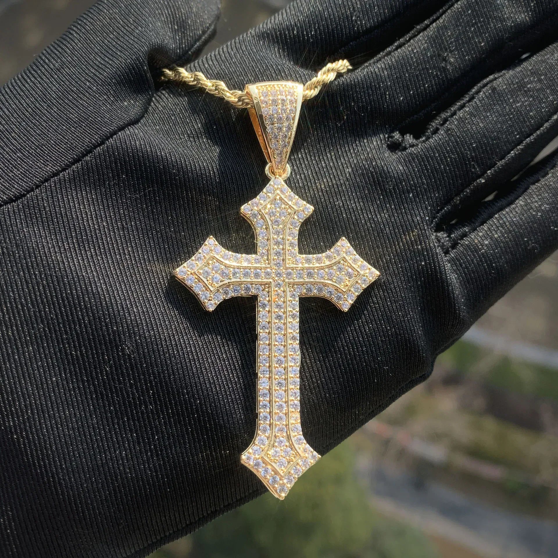 Iced Out Cross Pendant with Gold Plating & Zircon Stones - CaratixJewelry