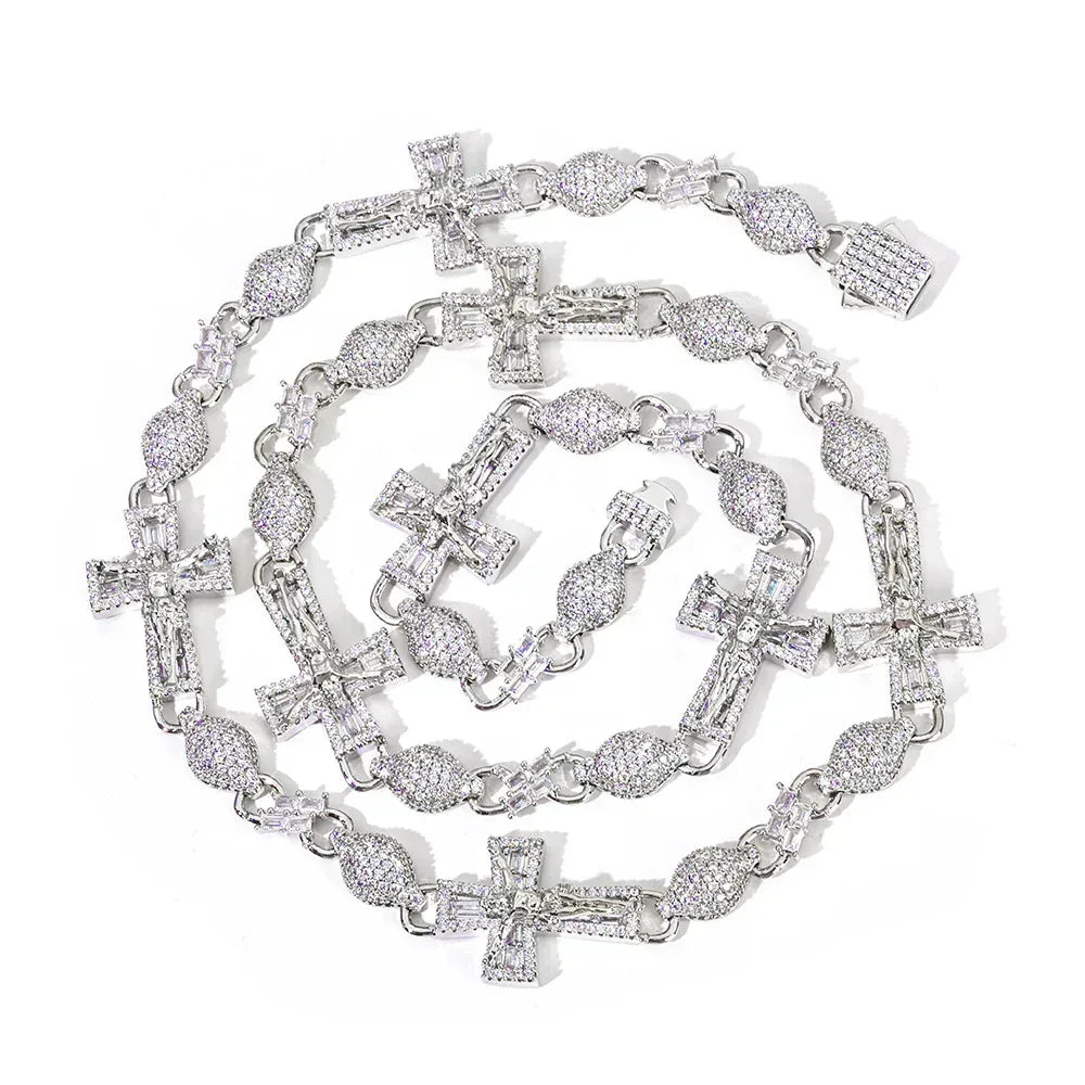 Moissanite Cross Pendant with Bead Chain for Men in S925 Sterling Silver - CaratixJewelry