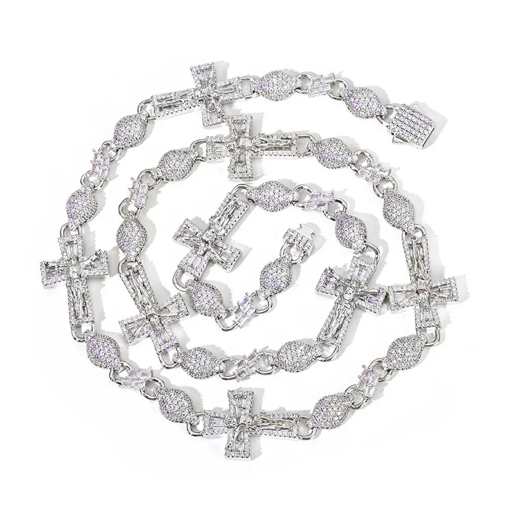 8mm Iced Out Bead Chain Cross Necklace T-Cut Zircon Rapper Iced Out Chain Style | Caratix Jewelry - CaratixJewelry