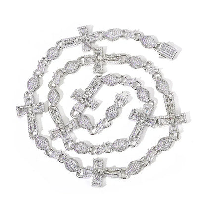 8mm Iced Out Bead Chain Cross Necklace T-Cut Zircon Rapper Iced Out Chain Style | Caratix Jewelry - CaratixJewelry
