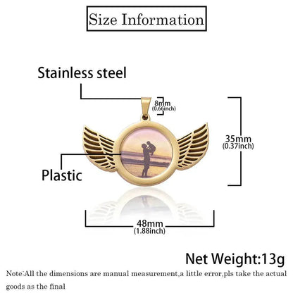 Winged Round Photo Frame Pendant Necklace with Customizable Photo for Men | DIY Stainless Steel Necklace | Caratix Jewelry - CaratixJewelry