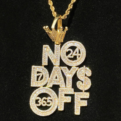 Iced Out "No Days Off" Text Pendant | Gym Fitness & Entrepreneur Jewelry - CaratixJewelry