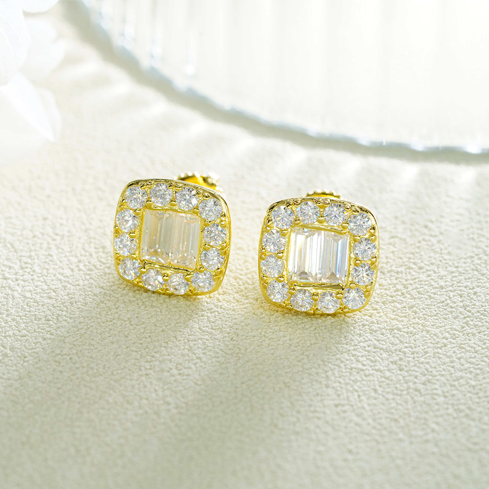 S925 Sterling Silver Square Moissanite Stud Earrings | Princess Cut Diamond Tester Proven | Caratix