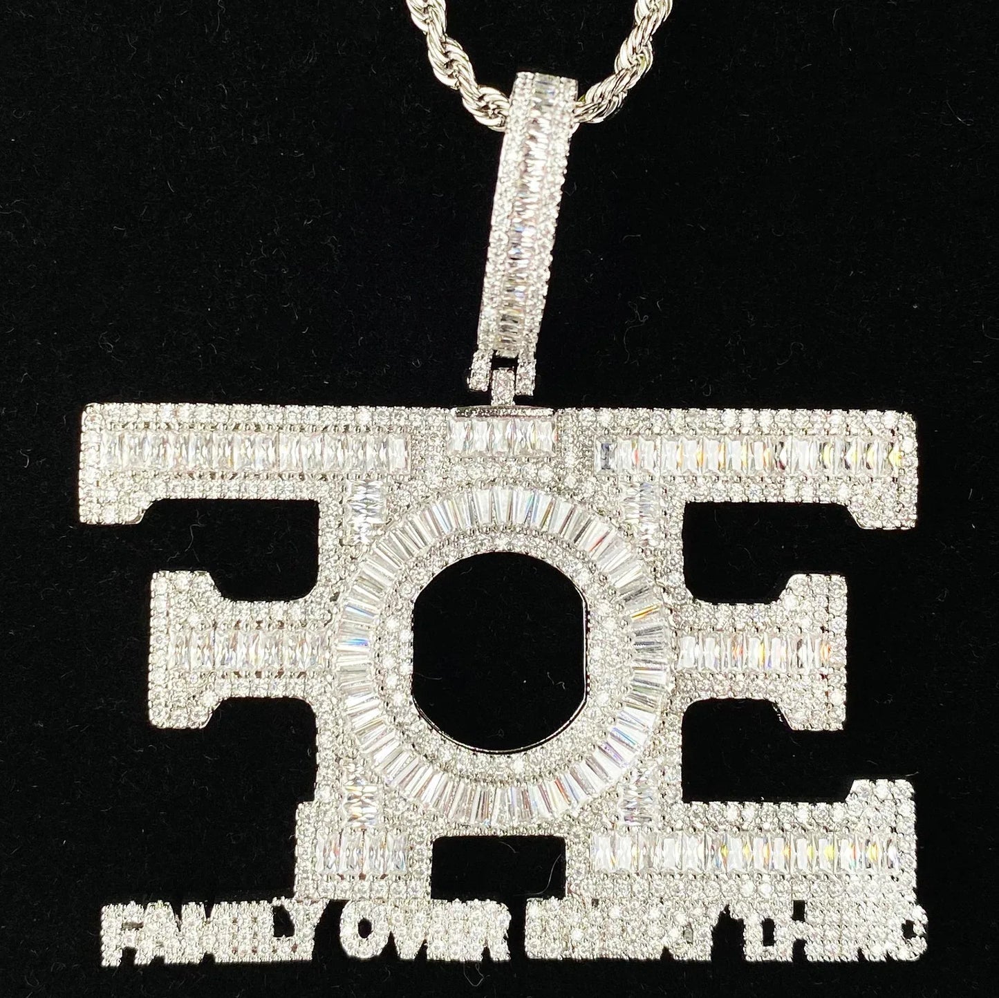 New Iced Out "FOE" Pendant | Women's "Family Over Everything" Necklace - CaratixJewelry