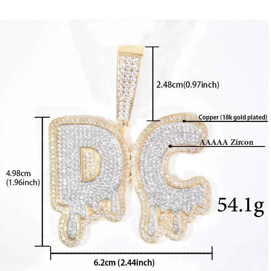 Blue Teardrop Letter Pendant | Iced Out CZ DIY Initial Hip Hop Necklace - CaratixJewelry