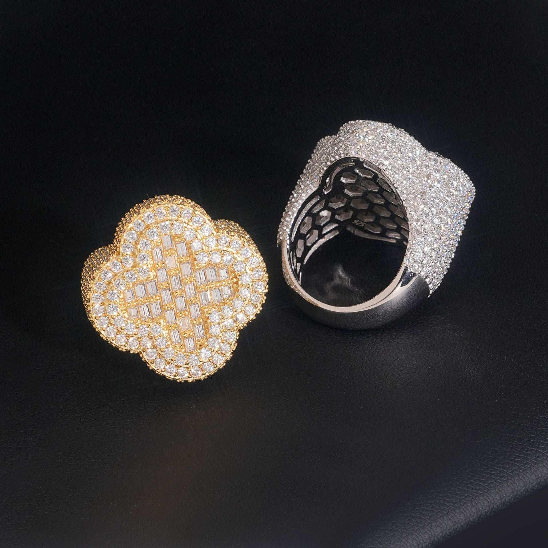 Moissanite Lucky-Motif Hip Hop Ring | 925 Silver Unisex Iced Out Fashion Jewelry - CaratixJewelry