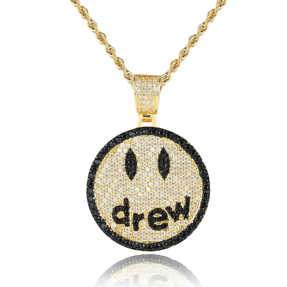 Drew Smiley Face Pendant Hip Hop Necklace with Micro-Pave Zircon for Men | Caratix Jewelry - CaratixJewelry