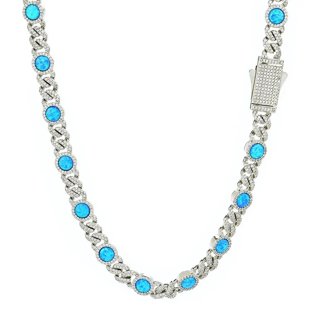 8mm Blue Gem Cuban Chain Necklace Rapper Style - CaratixJewelry