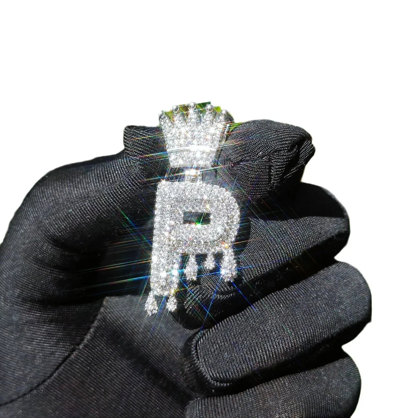 Crown Teardrop Letter Pendant | CZ Iced Out Hip Hop Initial Necklace - CaratixJewelry