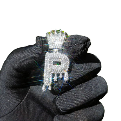 Crown Teardrop Letter Pendant | CZ Iced Out Hip Hop Initial Necklace - CaratixJewelry