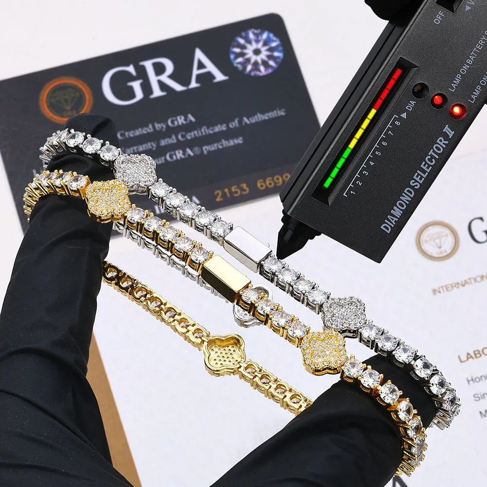 S925 Sterling Silver Clover Tennis Bracelet | Men's Iced Out Silver Rapper Chain | Premium Custom Handpiece | Caratix - CaratixJewelry